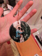 Personalized engagement photo ornament by Printify