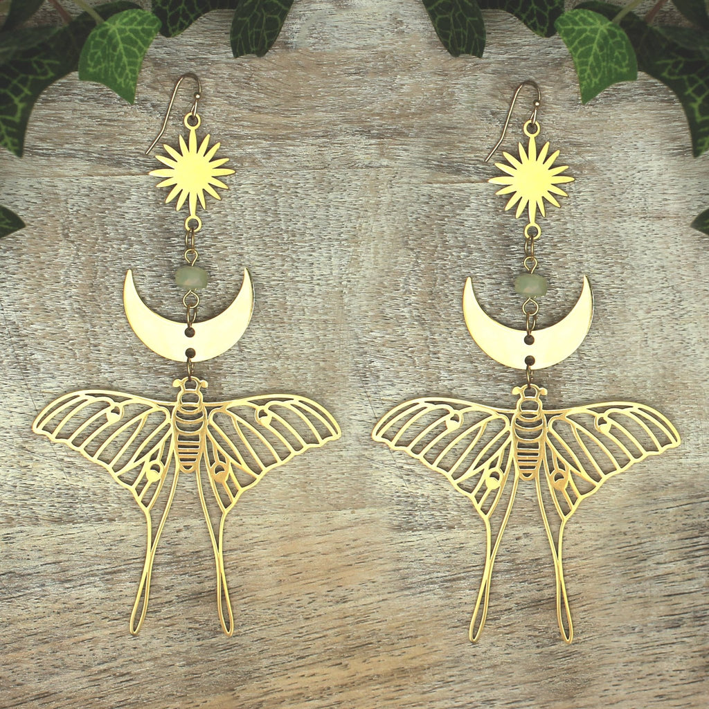 Celestial Luna Moth Oversized Gold Earrings Accessories La Vie Bien Celestial Luna Moth Oversized Gold Earrings