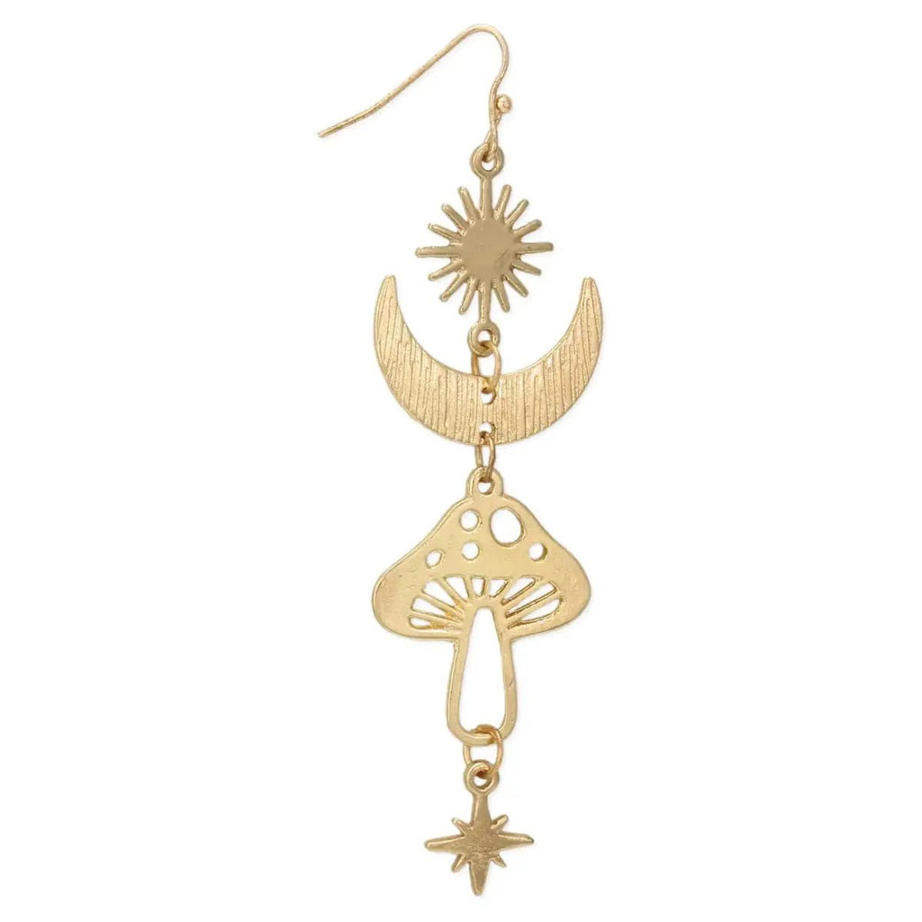 Celestial Magical Mushroom Gold Hook Earrings | 3" x 1" Gold Earrings Earrings La Vie Bien Celestial Magical Mushroom Gold Hook Earrings | 3" x 1" Gold Earrings