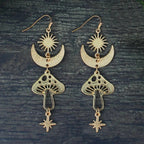 Celestial Magical Mushroom Gold Hook Earrings | 3" x 1" Gold Earrings Earrings La Vie Bien Celestial Magical Mushroom Gold Hook Earrings | 3" x 1" Gold Earrings