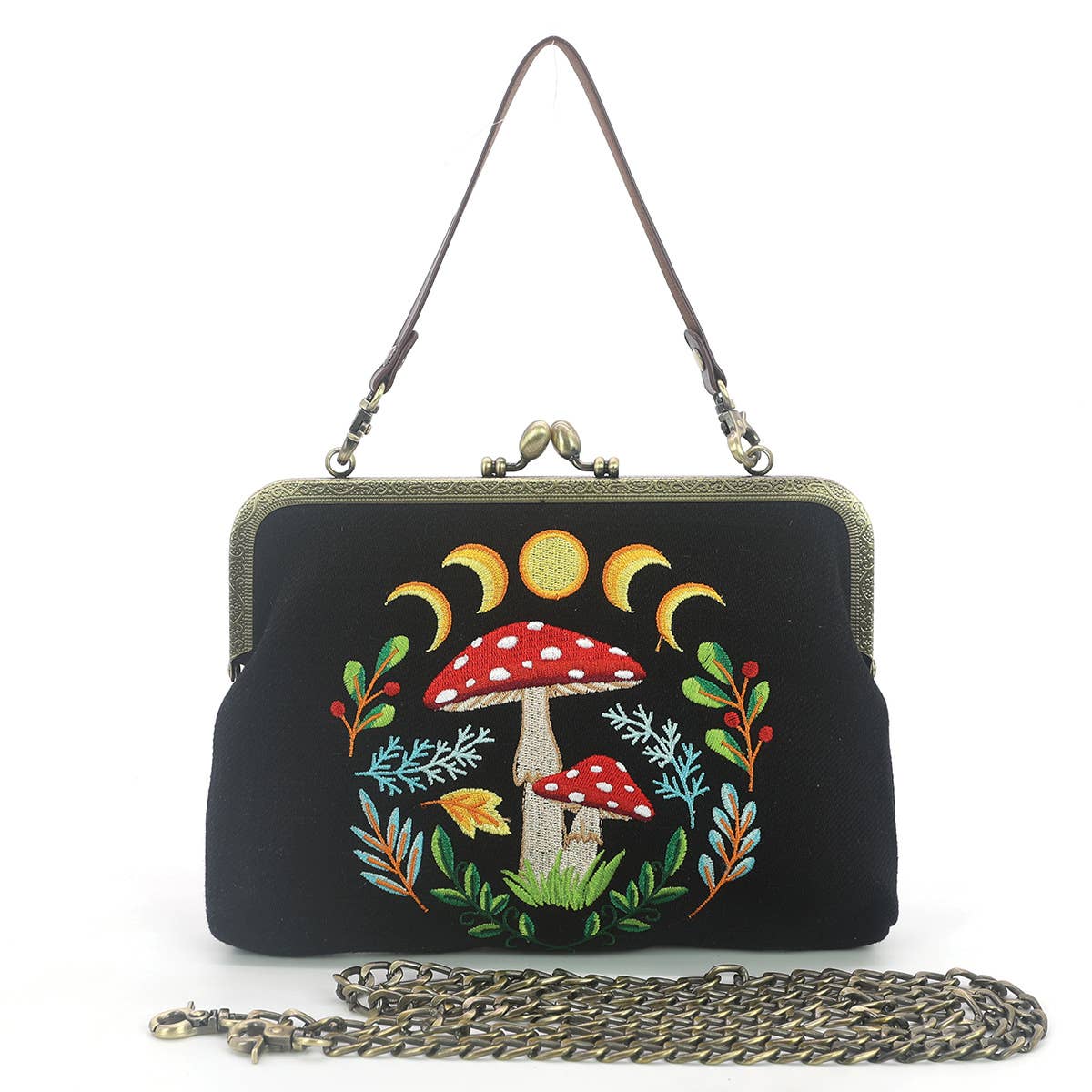 Celestial Mushroom Kiss Lock Bag in Linen Cotton Blend Mater wallet La Vie Bien Celestial Mushroom Kiss Lock Bag in Linen Cotton Blend Mater