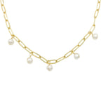 Celestial pearl and gold paperclip chain necklace by Alegria Accessories Inc