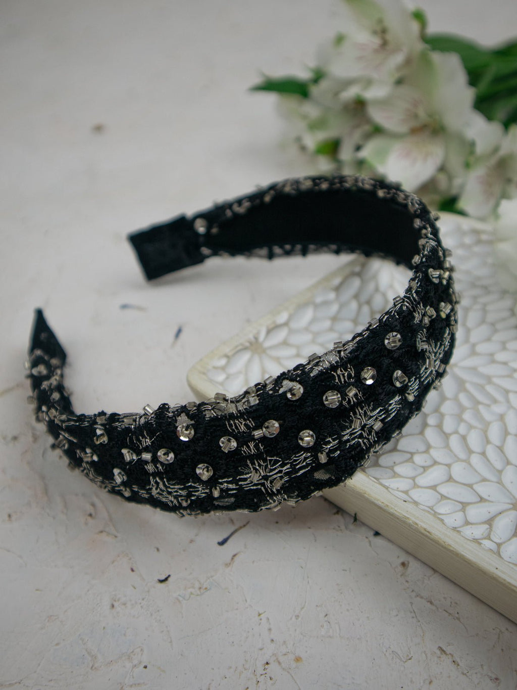 Celine Beaded Black Headband by Ash & Rose