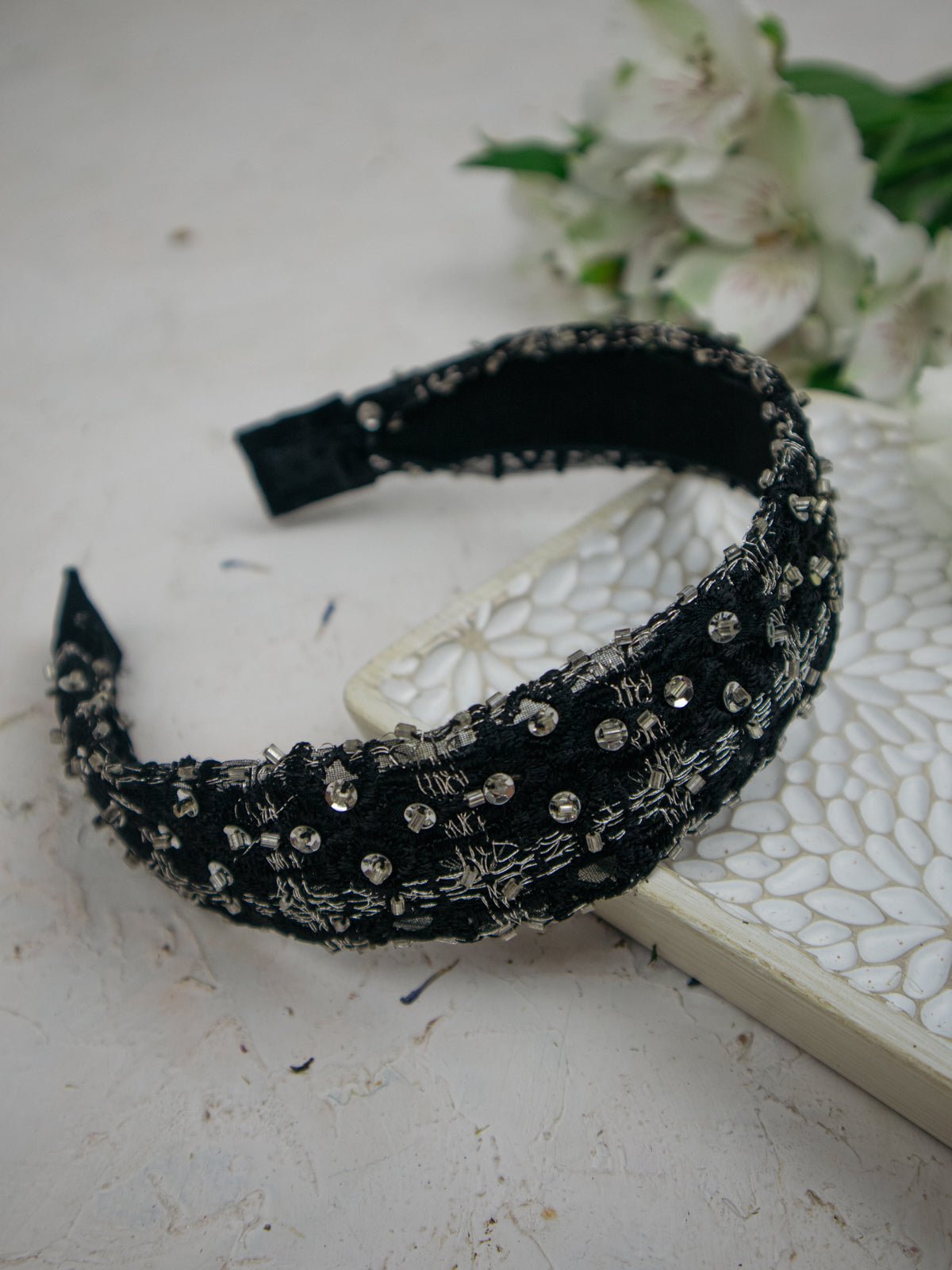 Celine Beaded Black Headband by Ash & Rose