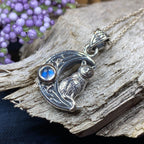 Celtic Cat in the Moon Necklace in Sterling Silver Pendant La Vie Bien Celtic Cat in the Moon Necklace in Sterling Silver