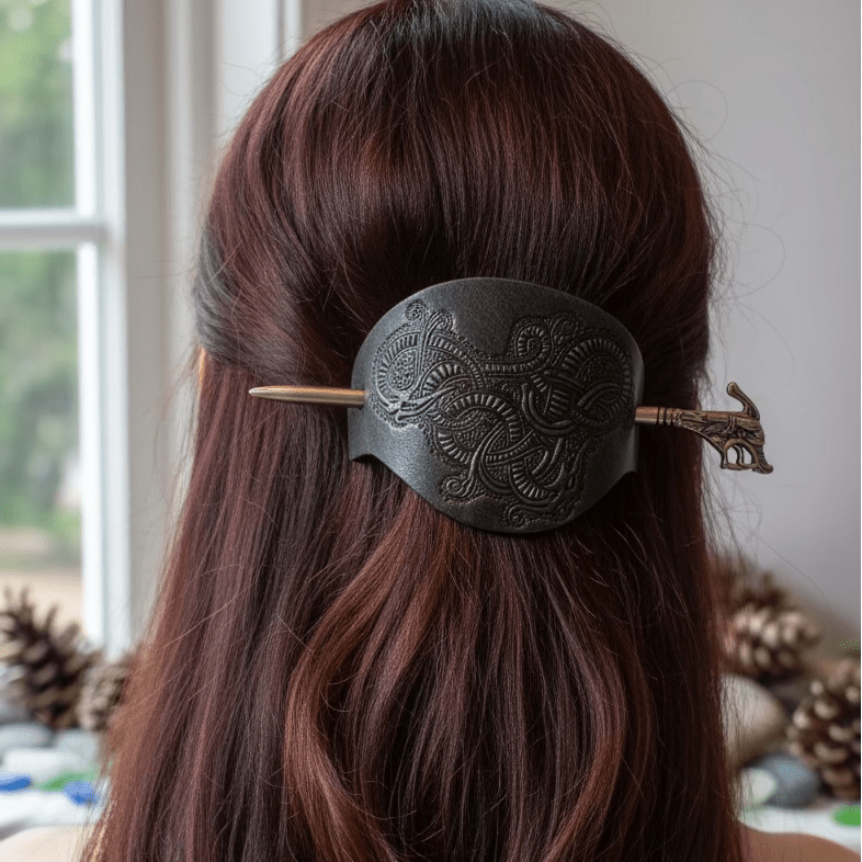 Celtic Dragon Leather Hair Slide for Women Hair Slide La Vie Bien Celtic Dragon Leather Hair Slide for Women