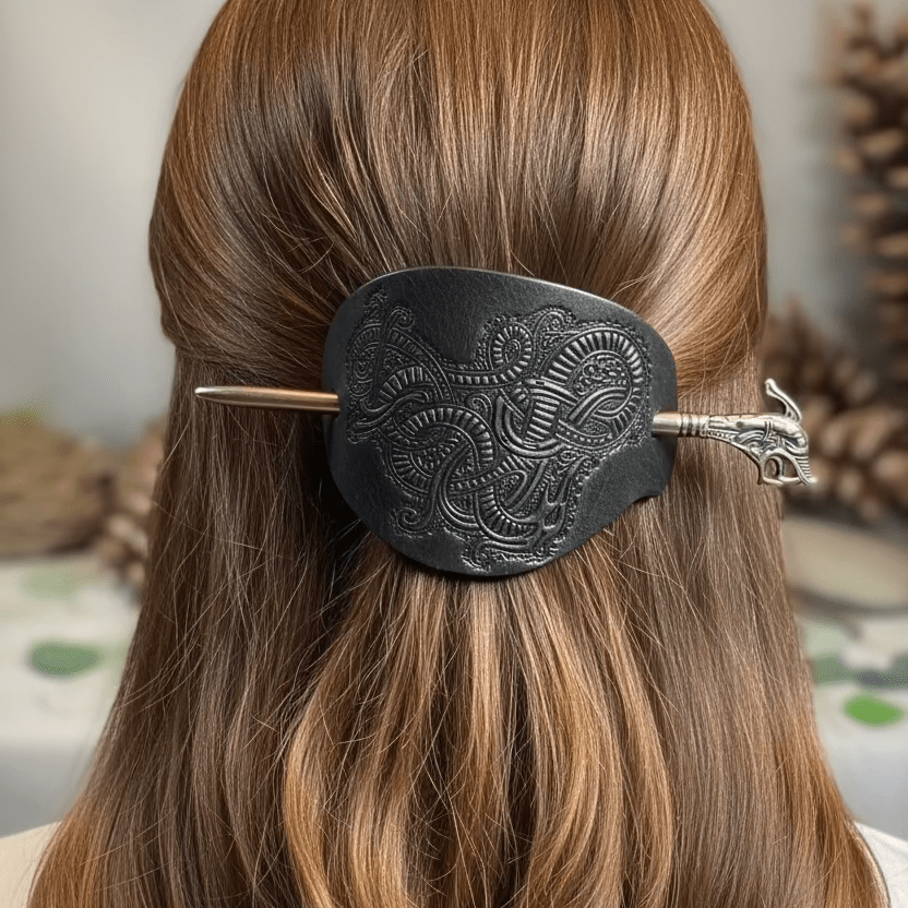 Celtic Dragon Leather Hair Slide for Women Hair Slide La Vie Bien Celtic Dragon Leather Hair Slide for Women