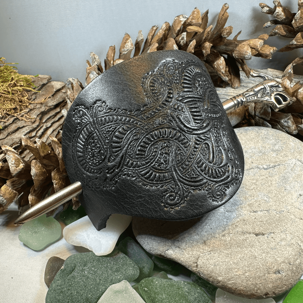 Celtic Dragon Leather Hair Slide for Women Hair Slide La Vie Bien Celtic Dragon Leather Hair Slide for Women