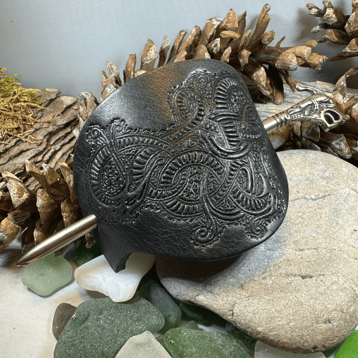 Celtic Dragon Leather Hair Slide for Women Hair Slide La Vie Bien Celtic Dragon Leather Hair Slide for Women