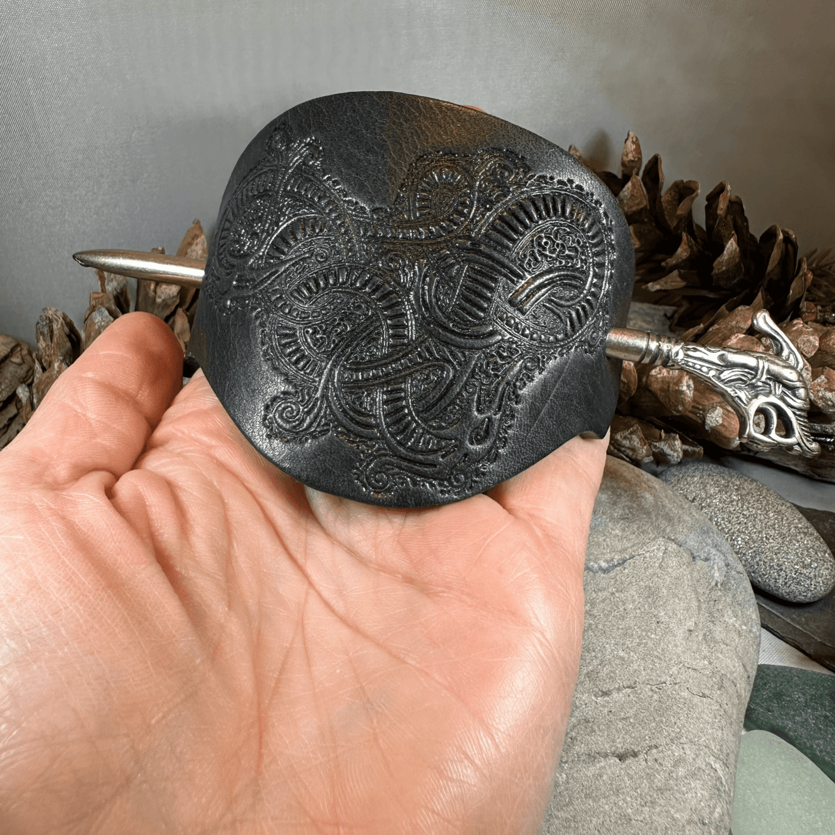 Celtic Dragon Leather Hair Slide for Women Hair Slide La Vie Bien Celtic Dragon Leather Hair Slide for Women