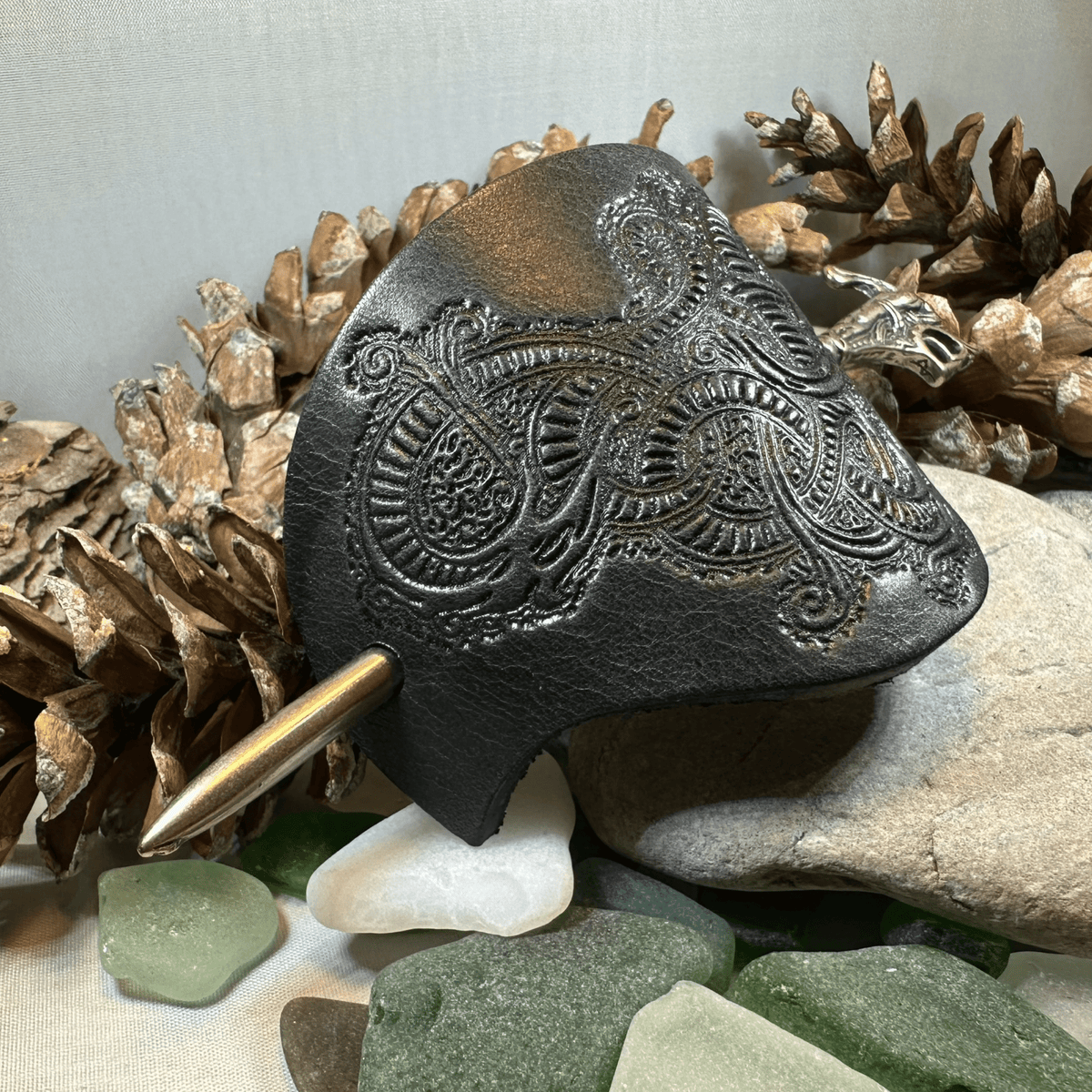 Celtic Dragon Leather Hair Slide for Women Hair Slide La Vie Bien Celtic Dragon Leather Hair Slide for Women