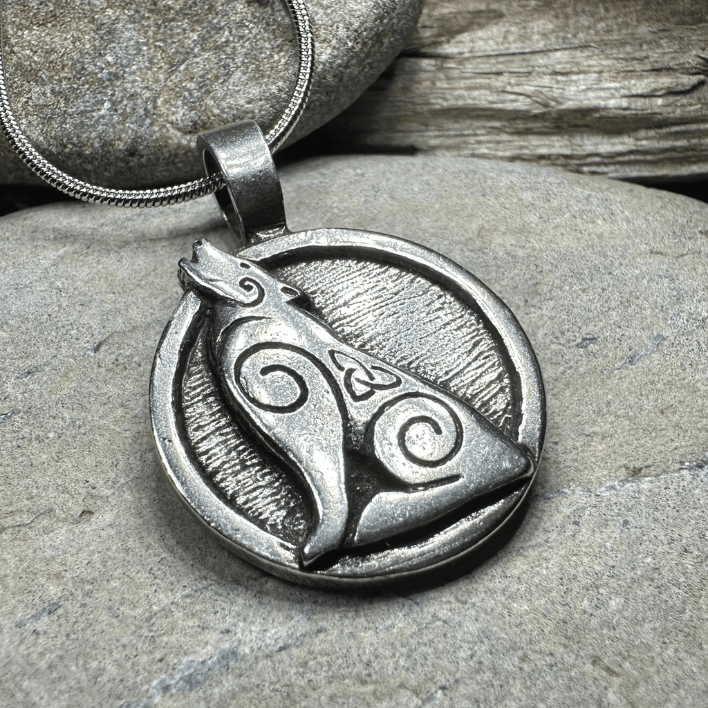 Celtic Howling Wolf Pewter Necklace with Trinity Knot Pendant La Vie Bien Celtic Howling Wolf Pewter Necklace with Trinity Knot