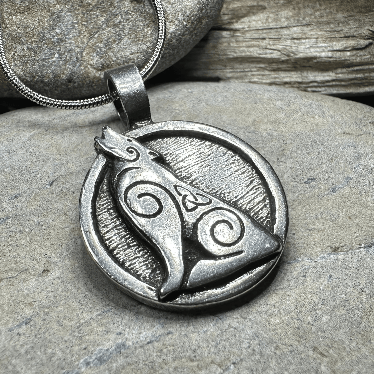 Celtic Howling Wolf Pewter Necklace with Trinity Knot Pendant La Vie Bien Celtic Howling Wolf Pewter Necklace with Trinity Knot