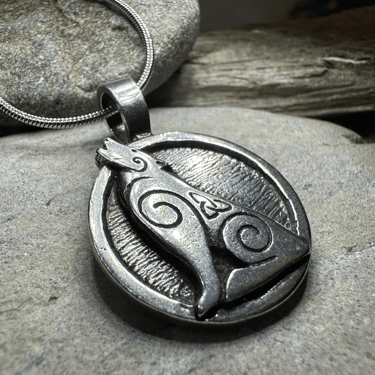 Celtic Howling Wolf Pewter Necklace with Trinity Knot Pendant La Vie Bien Celtic Howling Wolf Pewter Necklace with Trinity Knot
