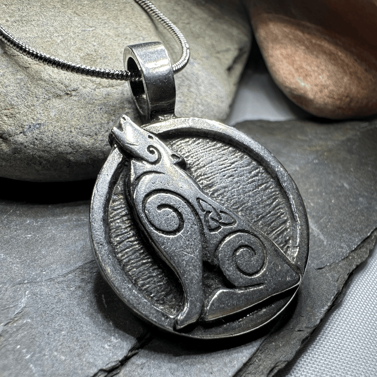 Celtic Howling Wolf Pewter Necklace with Trinity Knot Pendant La Vie Bien Celtic Howling Wolf Pewter Necklace with Trinity Knot