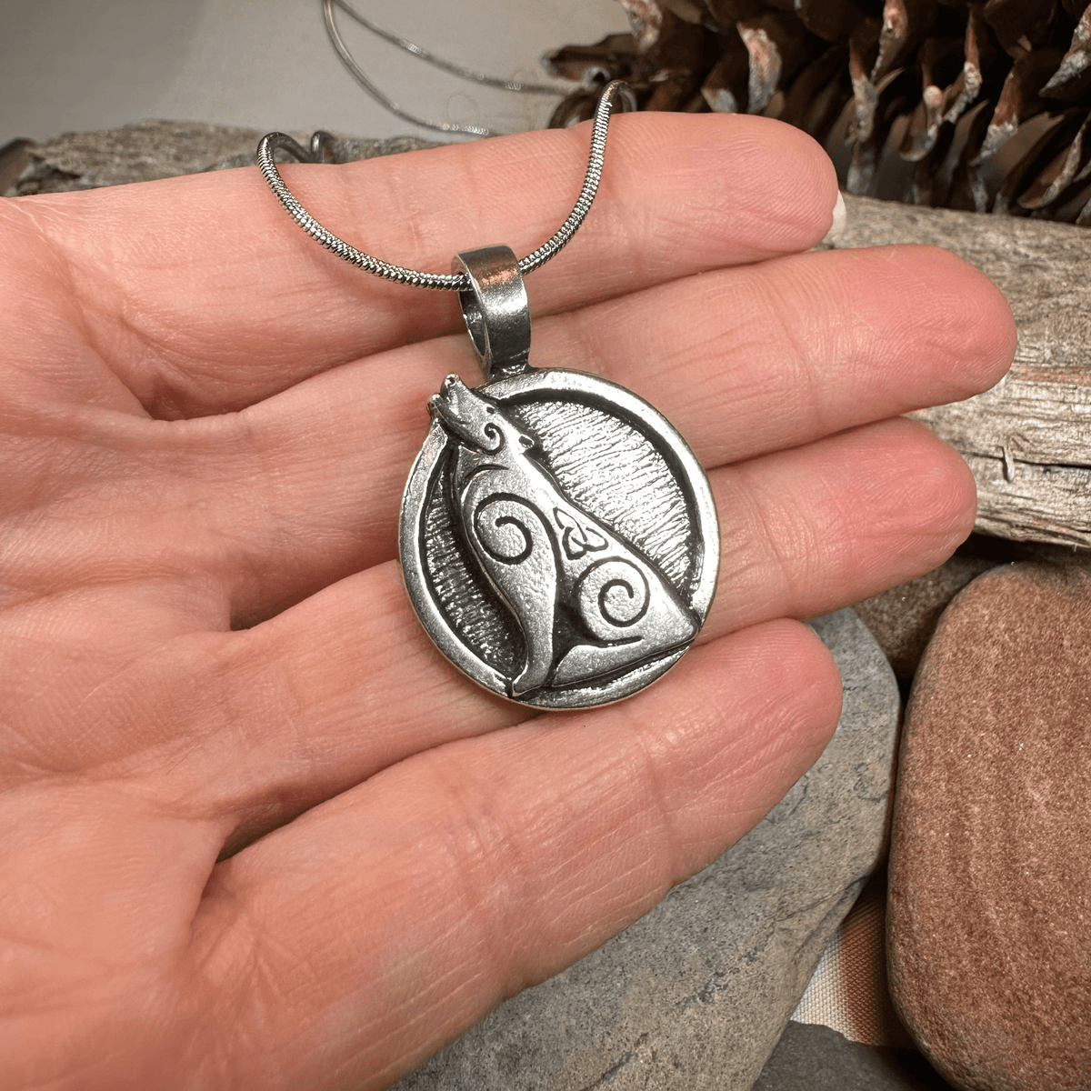 Celtic Howling Wolf Pewter Necklace with Trinity Knot Pendant La Vie Bien Celtic Howling Wolf Pewter Necklace with Trinity Knot
