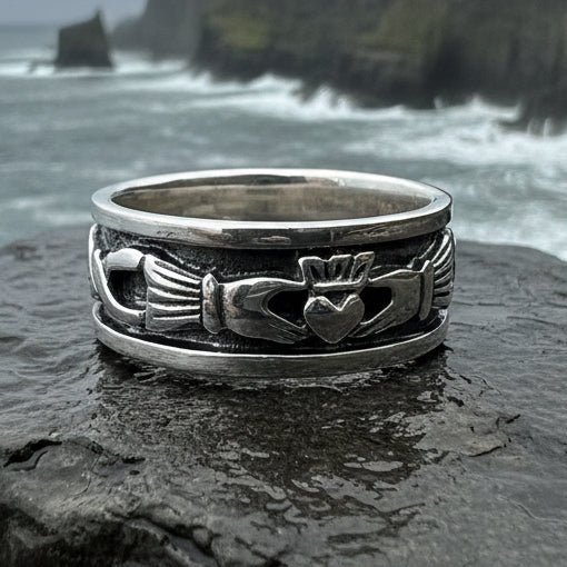 Celtic Irish Claddagh Band Ring in Sterling Silver Ring La Vie Bien Celtic Irish Claddagh Band Ring in Sterling Silver