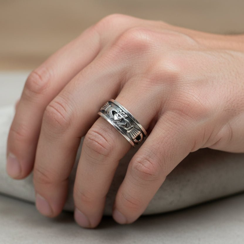 Celtic Irish Claddagh Band Ring in Sterling Silver Ring La Vie Bien Celtic Irish Claddagh Band Ring in Sterling Silver
