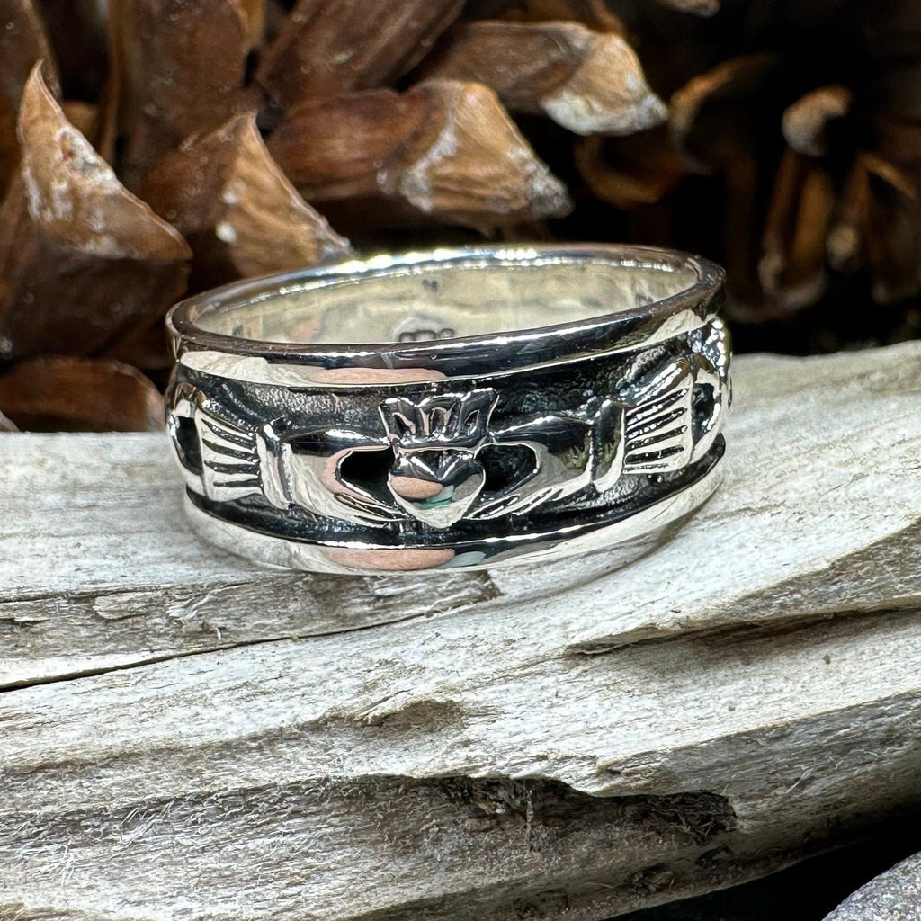 Celtic Irish Claddagh Band Ring in Sterling Silver Ring La Vie Bien Celtic Irish Claddagh Band Ring in Sterling Silver