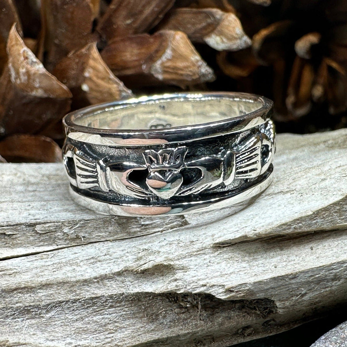 Celtic Irish Claddagh Band Ring in Sterling Silver Ring La Vie Bien Celtic Irish Claddagh Band Ring in Sterling Silver