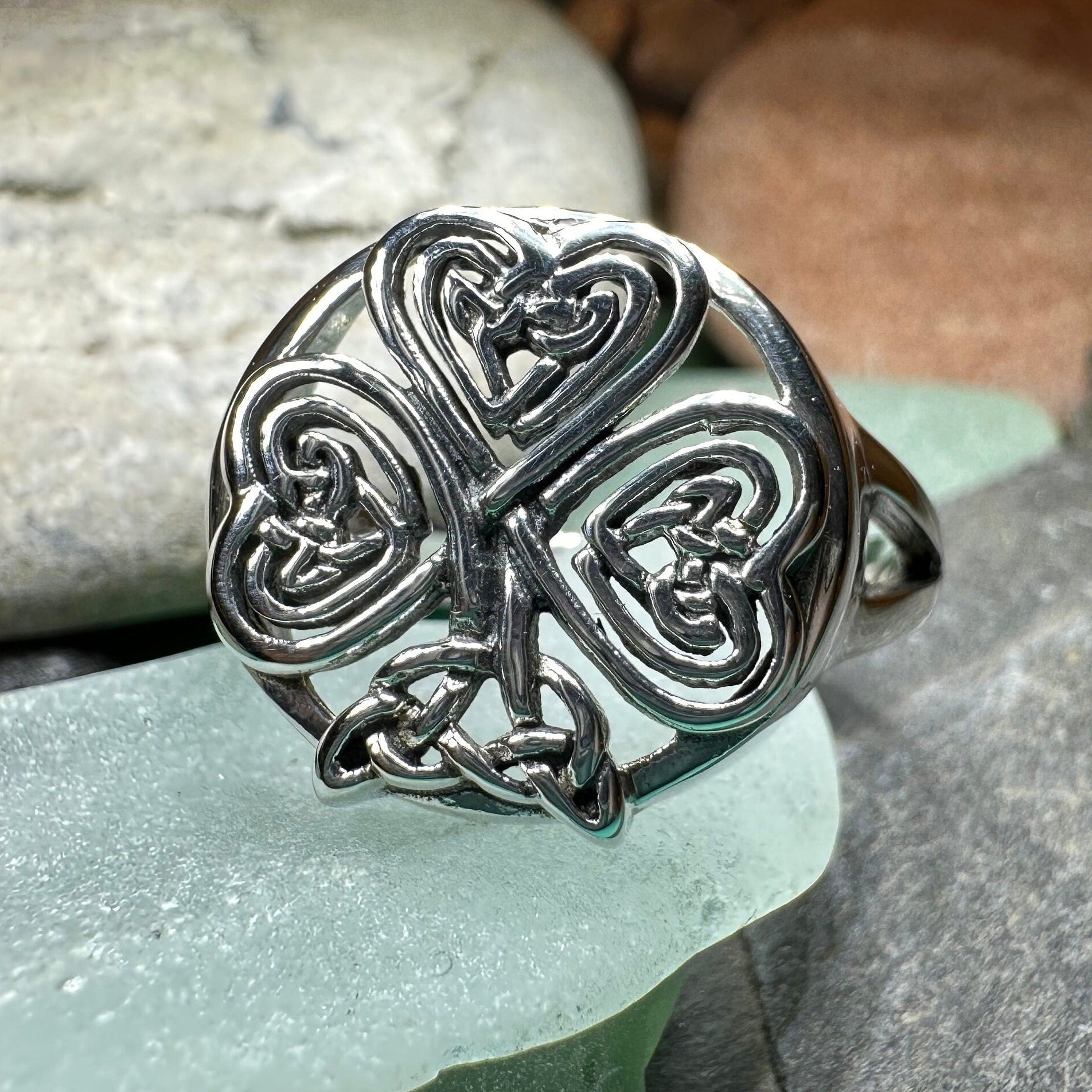 Celtic Knot Irish Shamrock Ring in Sterling Silver Ring La Vie Bien Celtic Knot Irish Shamrock Ring in Sterling Silver