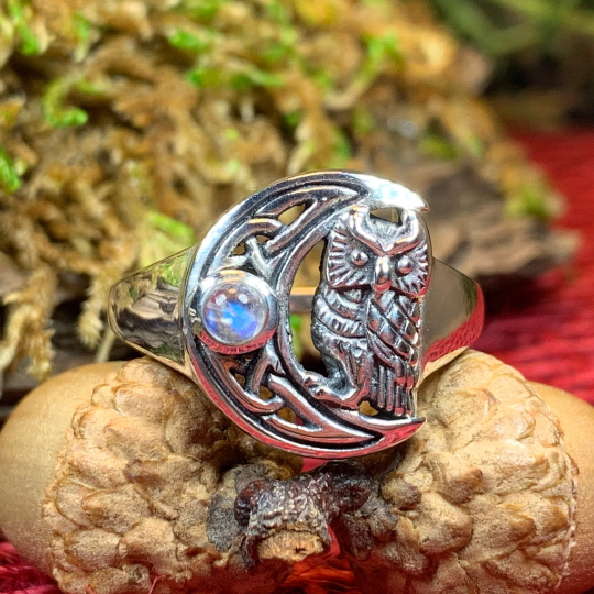 Celtic Owl Moon Ring with Moonstone Ring La Vie Bien Celtic Owl Moon Ring with Moonstone