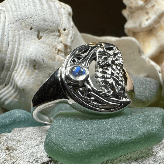 Celtic Owl Moon Ring with Moonstone Ring La Vie Bien Celtic Owl Moon Ring with Moonstone