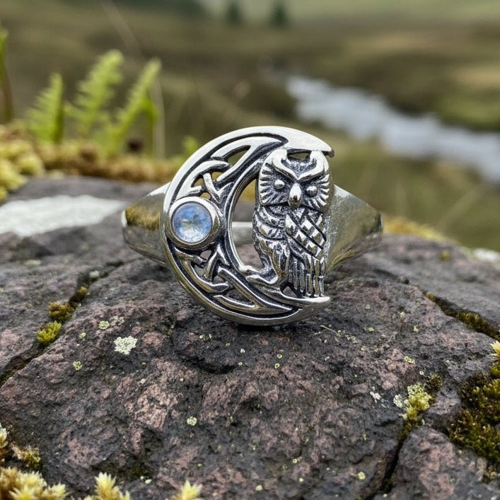 Celtic Owl Moon Ring with Moonstone Ring La Vie Bien Celtic Owl Moon Ring with Moonstone