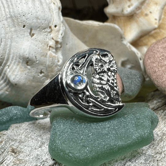 Celtic Owl Moon Ring with Moonstone Ring La Vie Bien Celtic Owl Moon Ring with Moonstone