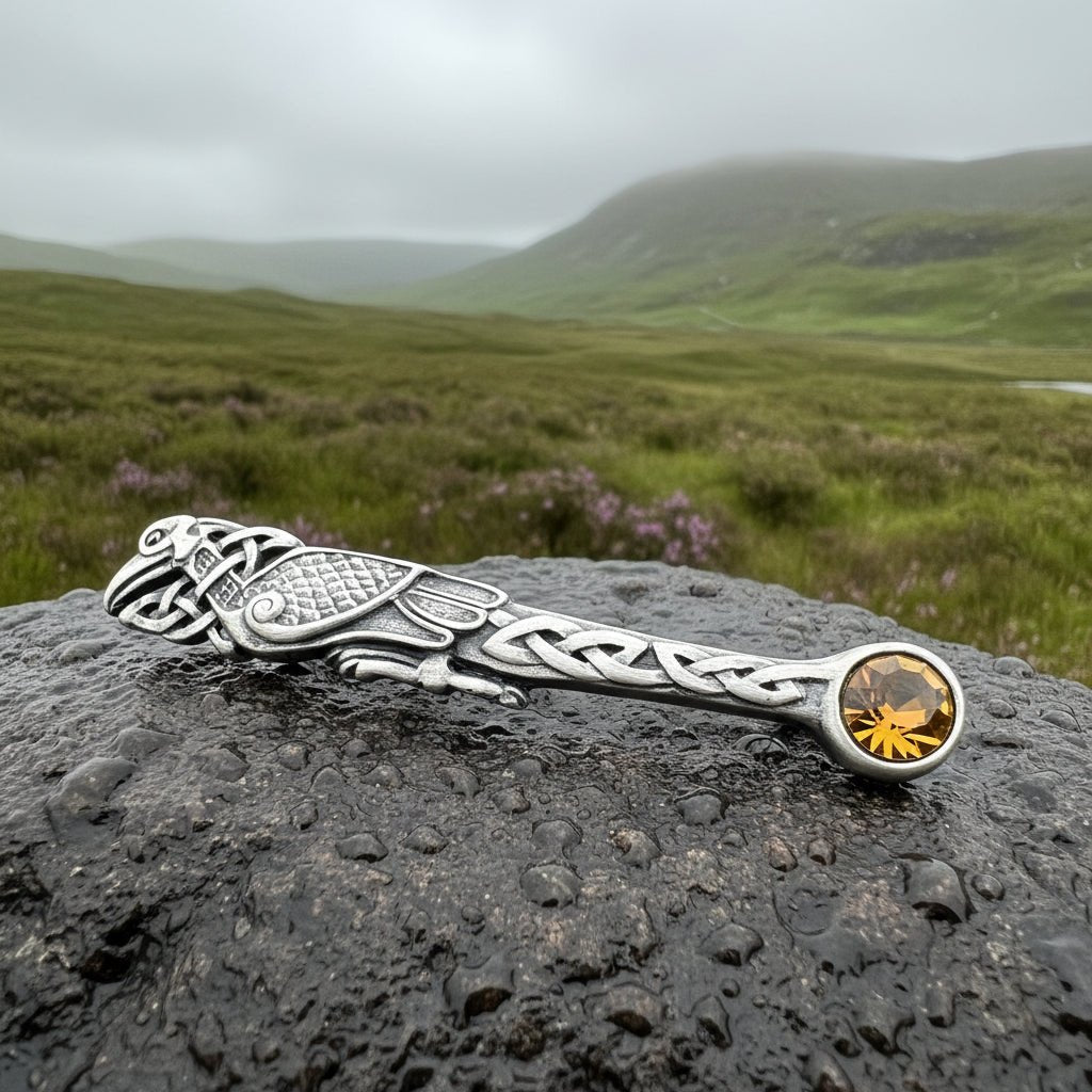 Celtic Raven Crystal Kilt Pin - Handmade in Scotland Kilt Pin La Vie Bien Celtic Raven Crystal Kilt Pin - Handmade in Scotland