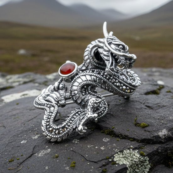 Celtic Rising Dragon Brooch in Sterling Silver Pendant La Vie Bien Celtic Rising Dragon Brooch in Sterling Silver
