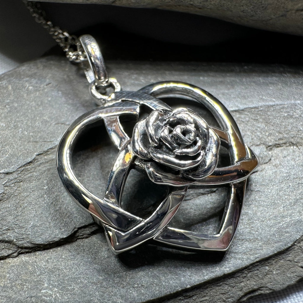 Celtic Rose Heart Necklace in Sterling Silver Pendant La Vie Bien Celtic Rose Heart Necklace in Sterling Silver