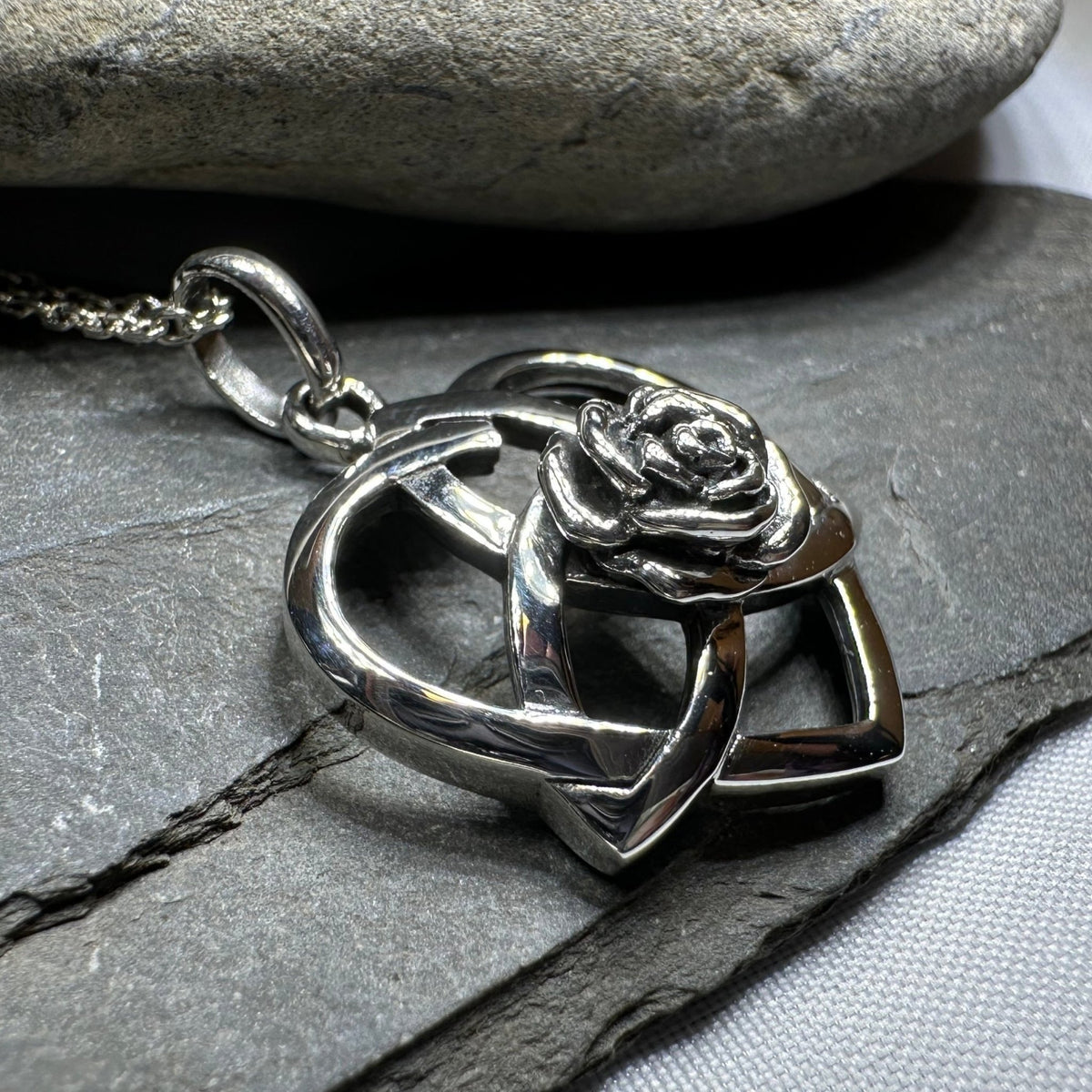 Celtic Rose Heart Necklace in Sterling Silver Pendant La Vie Bien Celtic Rose Heart Necklace in Sterling Silver