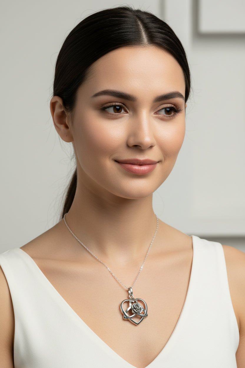 Celtic Rose Heart Necklace in Sterling Silver Pendant La Vie Bien Celtic Rose Heart Necklace in Sterling Silver