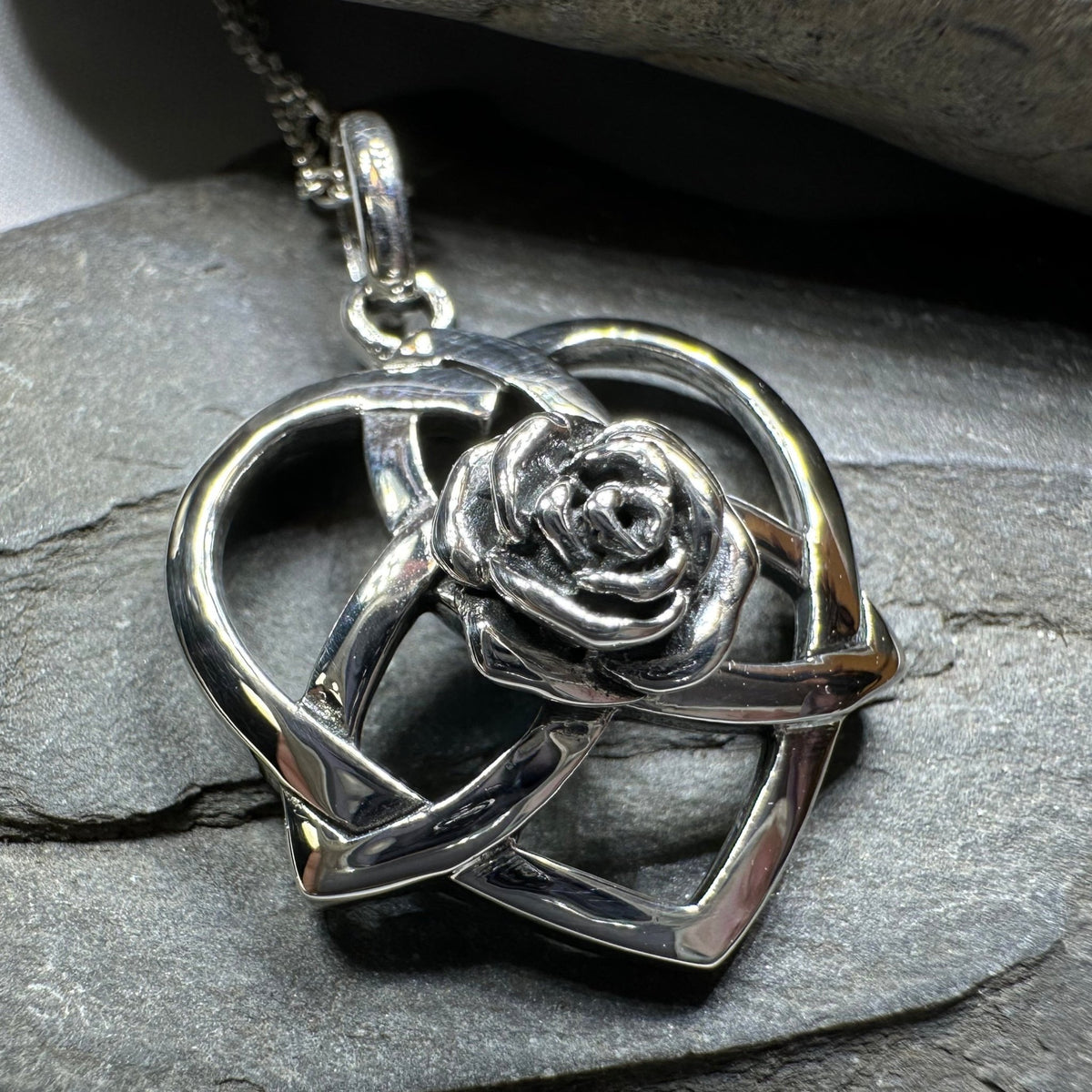 Celtic Rose Heart Necklace in Sterling Silver Pendant La Vie Bien Celtic Rose Heart Necklace in Sterling Silver