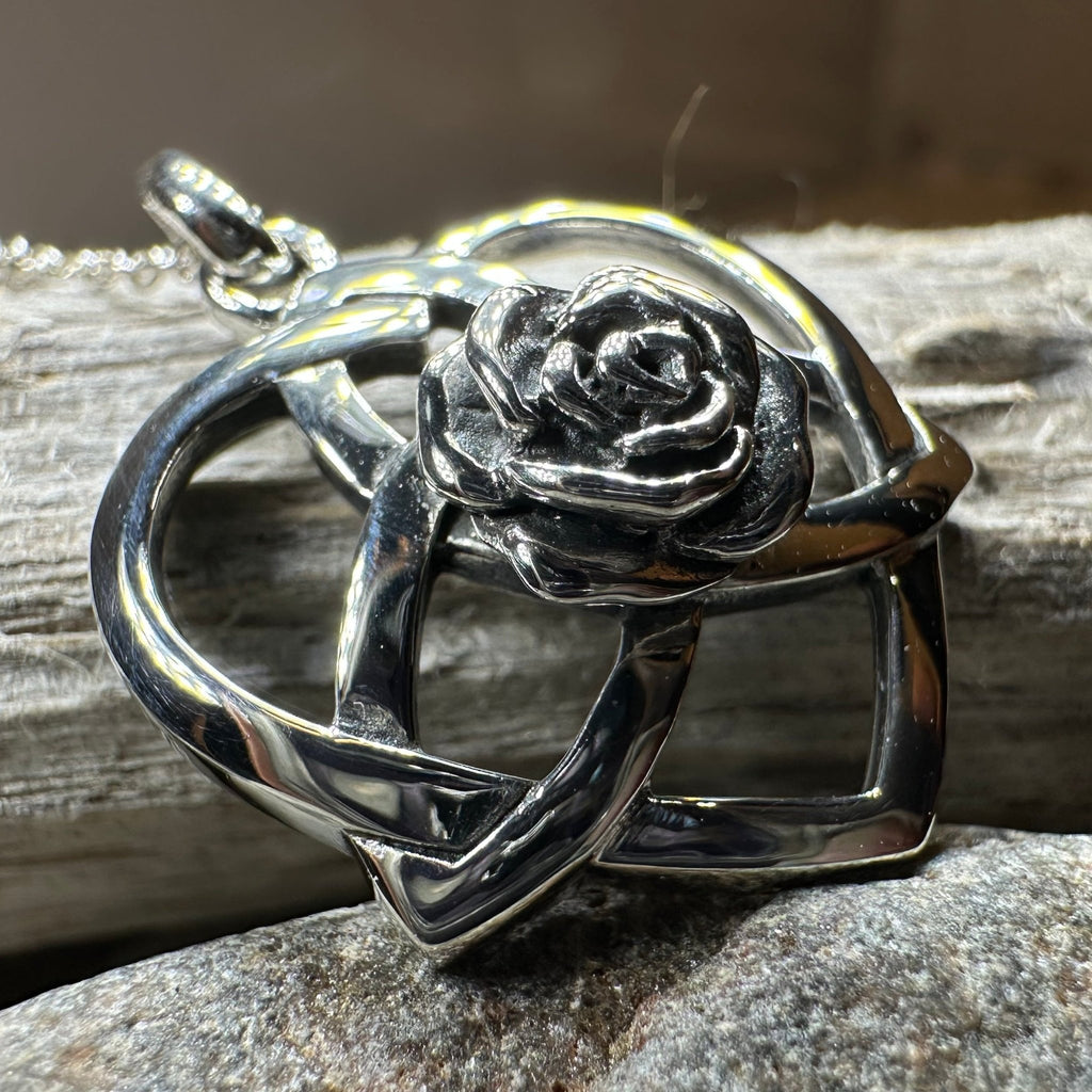 Celtic Rose Heart Necklace in Sterling Silver Pendant La Vie Bien Celtic Rose Heart Necklace in Sterling Silver