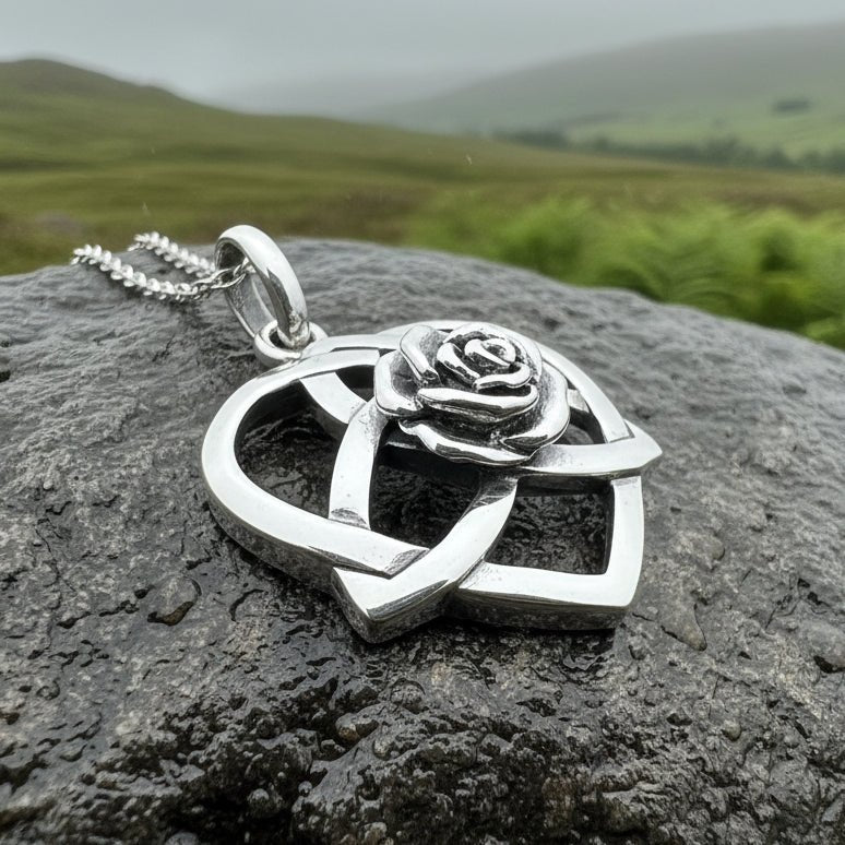 Celtic Rose Heart Necklace in Sterling Silver Pendant La Vie Bien Celtic Rose Heart Necklace in Sterling Silver