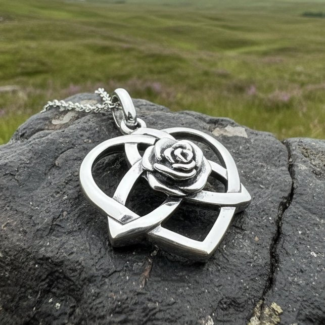 Celtic Rose Heart Necklace in Sterling Silver Pendant La Vie Bien Celtic Rose Heart Necklace in Sterling Silver