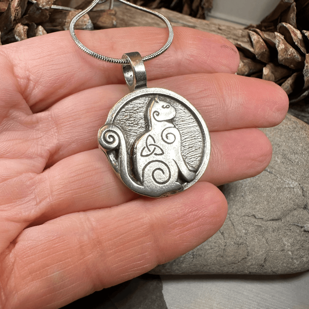 Celtic Spiral Cat Pewter Necklace Pendant La Vie Bien Celtic Spiral Cat Pewter Necklace