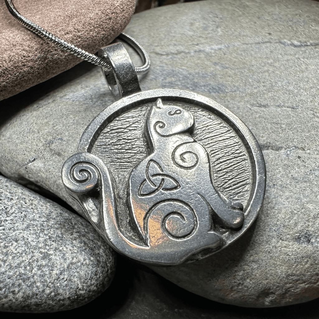 Celtic Spiral Cat Pewter Necklace Pendant La Vie Bien Celtic Spiral Cat Pewter Necklace