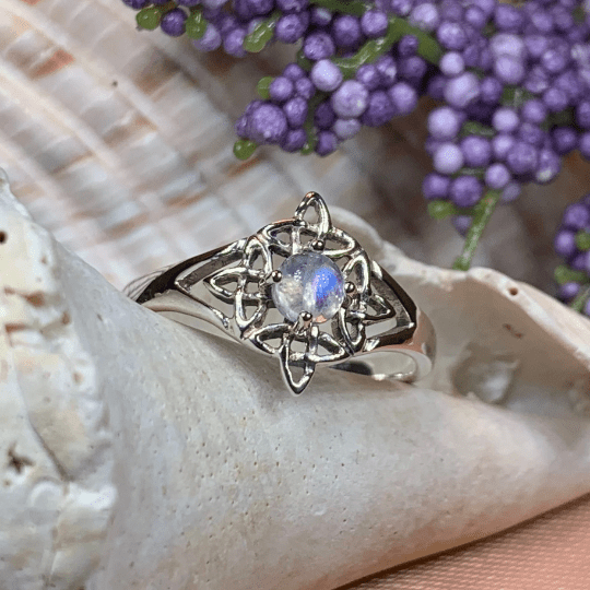 Celtic Starshine Moonstone Ring in Sterling Silver Ring La Vie Bien Celtic Starshine Moonstone Ring in Sterling Silver
