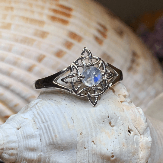 Celtic Starshine Moonstone Ring in Sterling Silver Ring La Vie Bien Celtic Starshine Moonstone Ring in Sterling Silver
