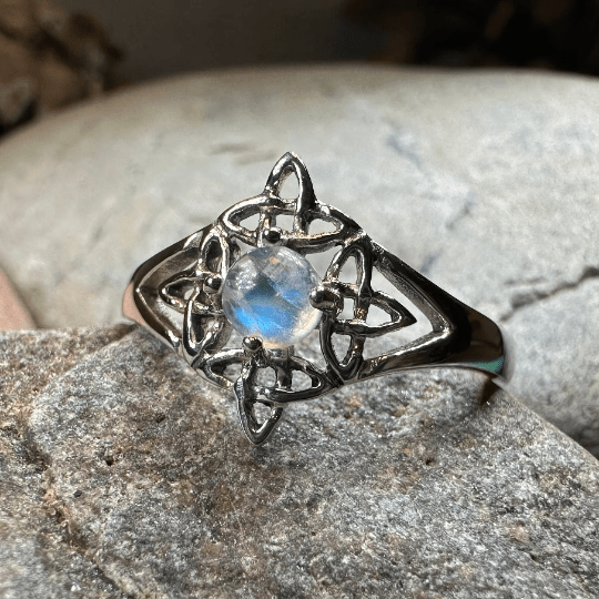 Celtic Starshine Moonstone Ring in Sterling Silver Ring La Vie Bien Celtic Starshine Moonstone Ring in Sterling Silver
