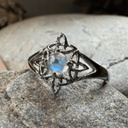 Celtic Starshine Moonstone Ring in Sterling Silver Ring La Vie Bien Celtic Starshine Moonstone Ring in Sterling Silver