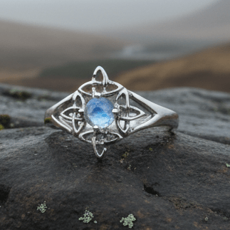 Celtic Starshine Moonstone Ring in Sterling Silver Ring La Vie Bien Celtic Starshine Moonstone Ring in Sterling Silver