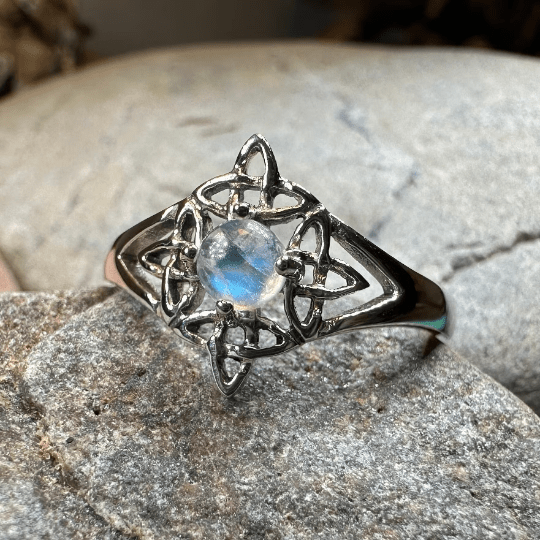 Celtic Starshine Moonstone Ring in Sterling Silver Ring La Vie Bien Celtic Starshine Moonstone Ring in Sterling Silver