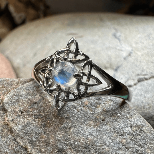 Celtic Starshine Moonstone Ring in Sterling Silver Ring La Vie Bien Celtic Starshine Moonstone Ring in Sterling Silver