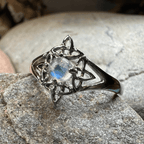 Celtic Starshine Moonstone Ring in Sterling Silver Ring La Vie Bien Celtic Starshine Moonstone Ring in Sterling Silver