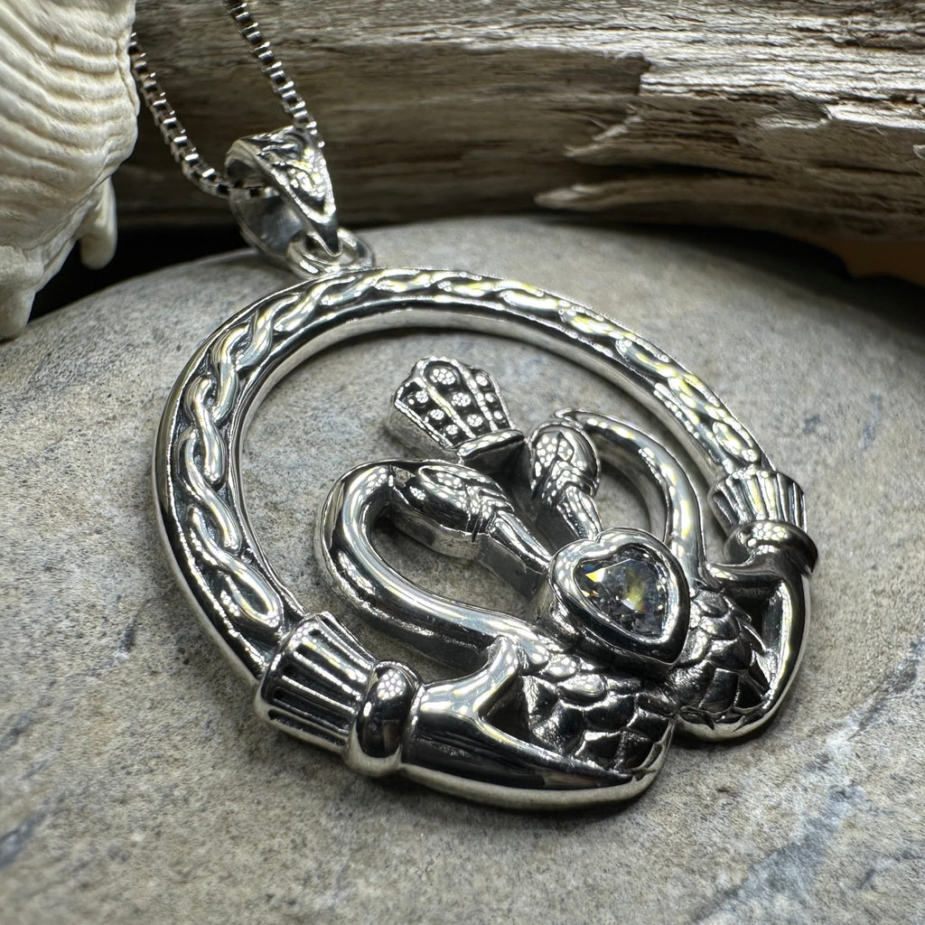 Celtic Swan Claddagh Necklace in Sterling Silver Pendant La Vie Bien Celtic Swan Claddagh Necklace in Sterling Silver
