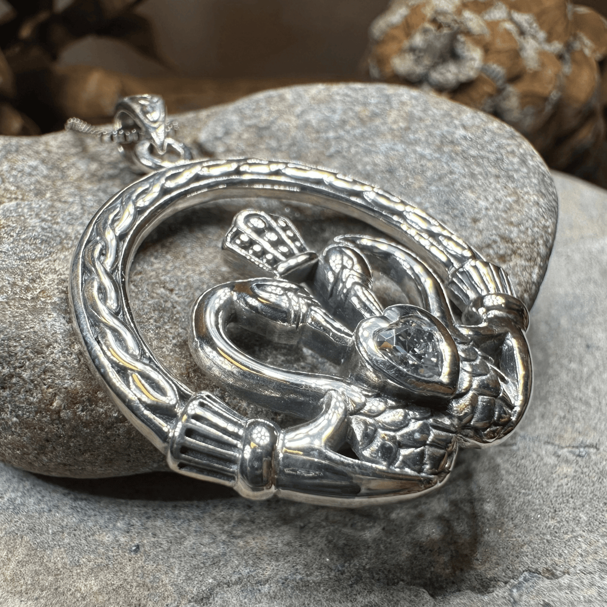 Celtic Swan Claddagh Necklace in Sterling Silver Pendant La Vie Bien Celtic Swan Claddagh Necklace in Sterling Silver